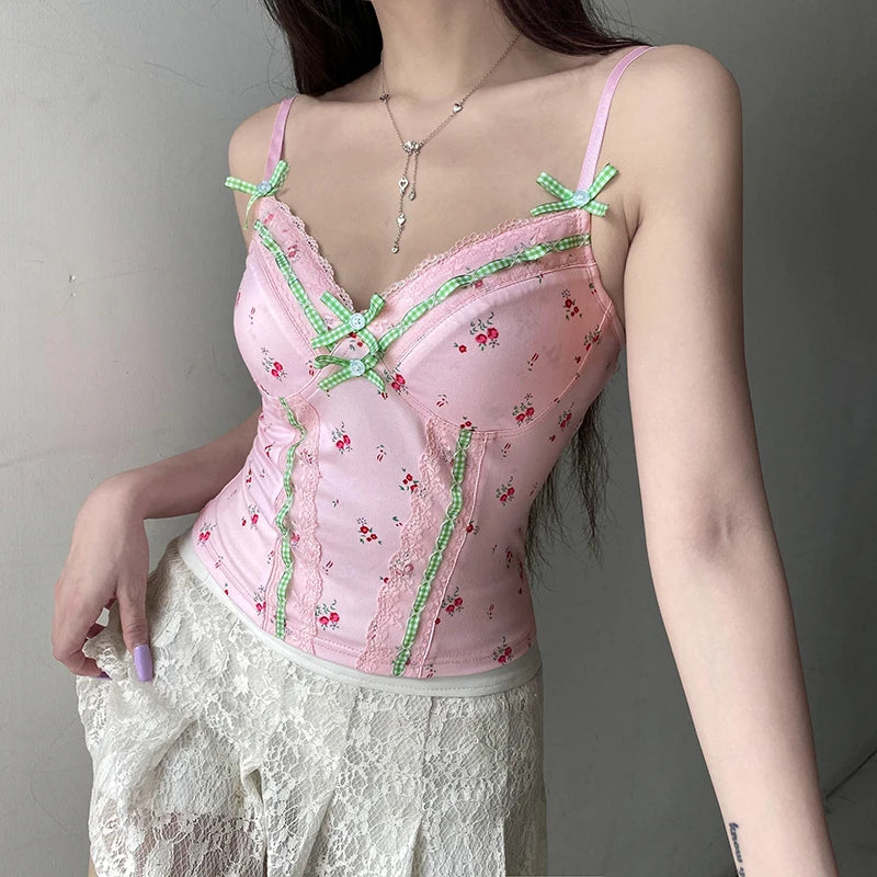 Fairycore Gingham Ribbon Bow Tank Top cottagecoreclothes