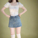 Vintage-Inspired Ribbed Floral Crop Top cottagecoreclothes