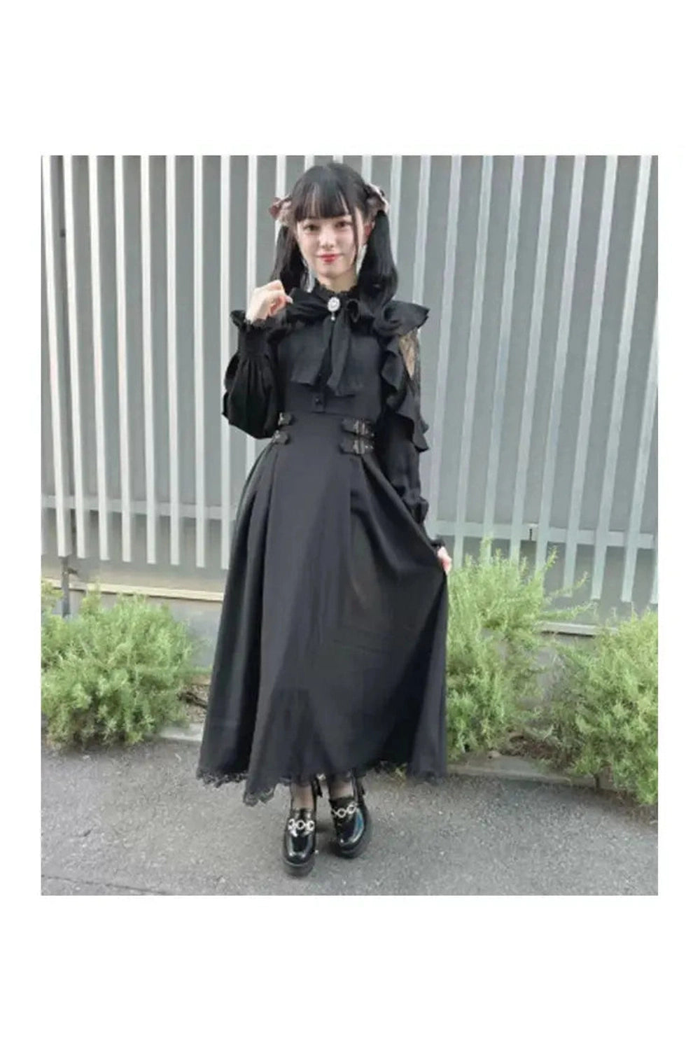 Vintage Bow Tie Long Sleeve Dress cottagecoreclothes