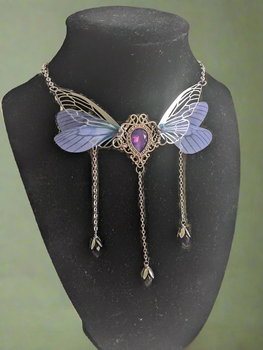 Fairycore Crystal Winged Pendant Necklace cottagecoreclothes