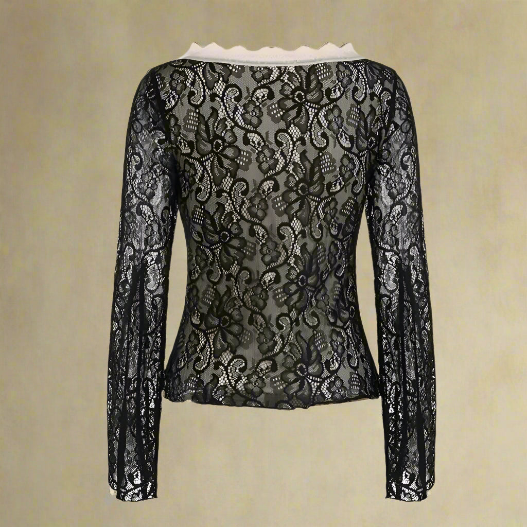 Vintage Midnight Lace Bell Sleeve Top cottagecoreclothes