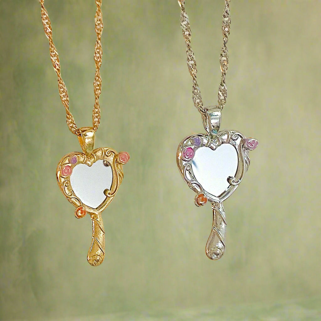 Fairycore Heart Mirror Pendant Necklace cottagecoreclothes