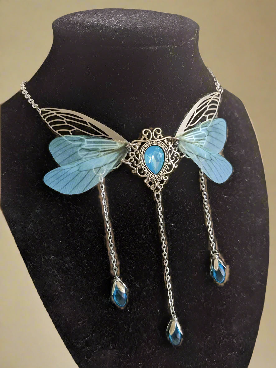 Fairycore Crystal Winged Pendant Necklace cottagecoreclothes