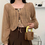 Mori Girl Tie Front Mesh Knit Crop Cardigan