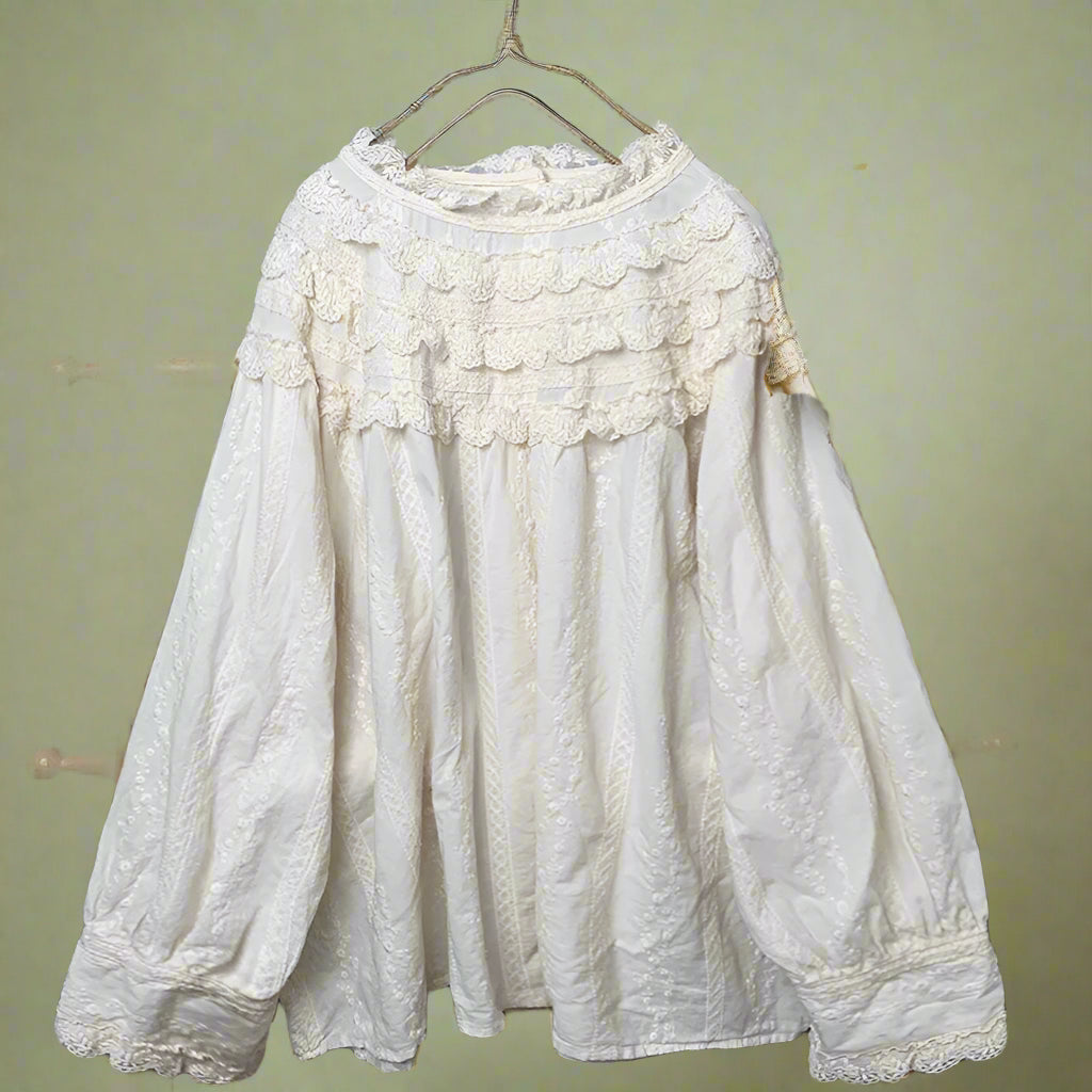 Mori Girl Lace Yoke Peasant Blouse cottagecoreclothes