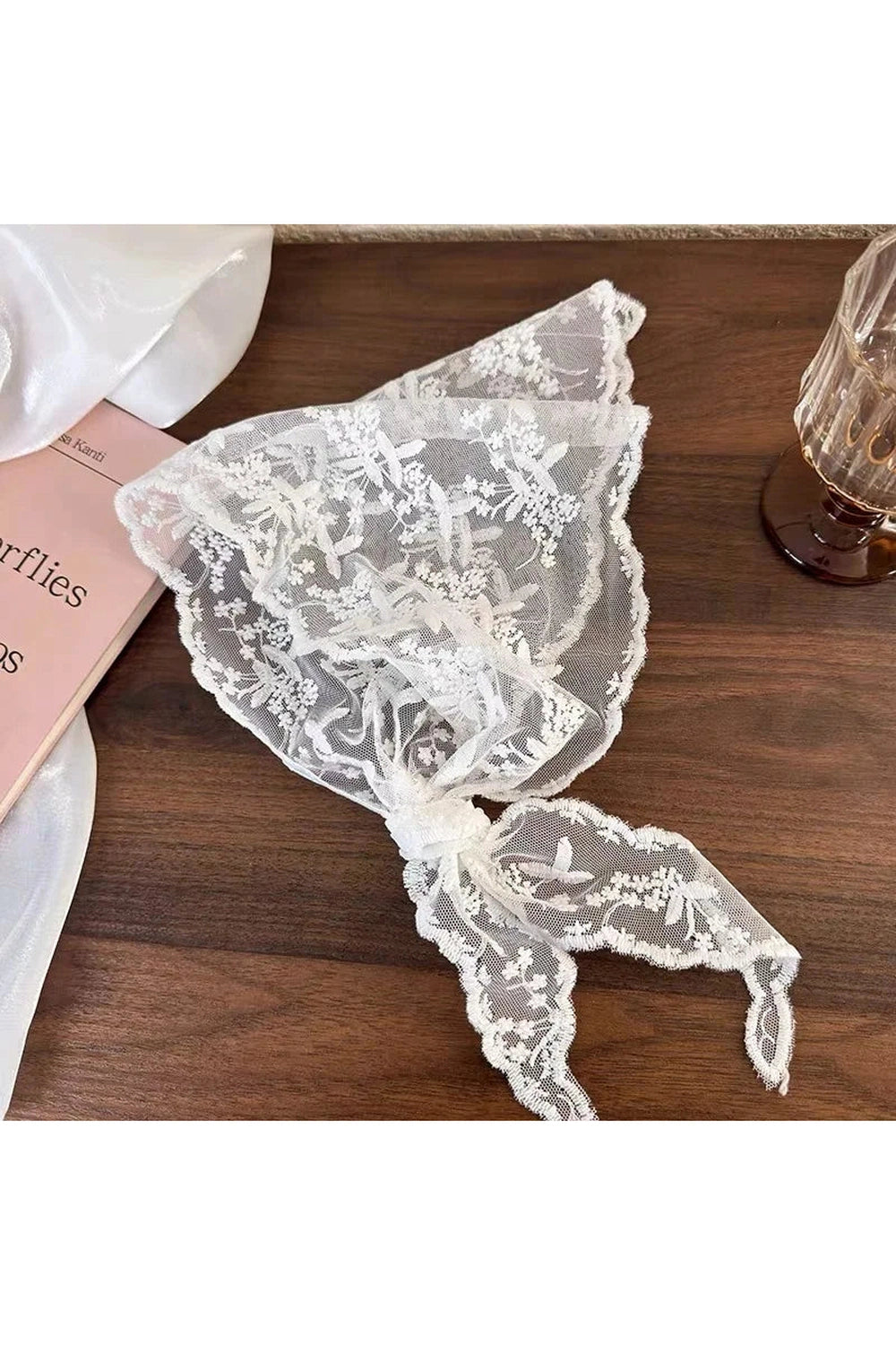 White Floral Lace Hair Scarf cottagecoreclothes