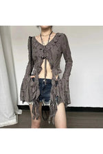 Gothic Lace Up Crop Shirt cottagecoreclothes