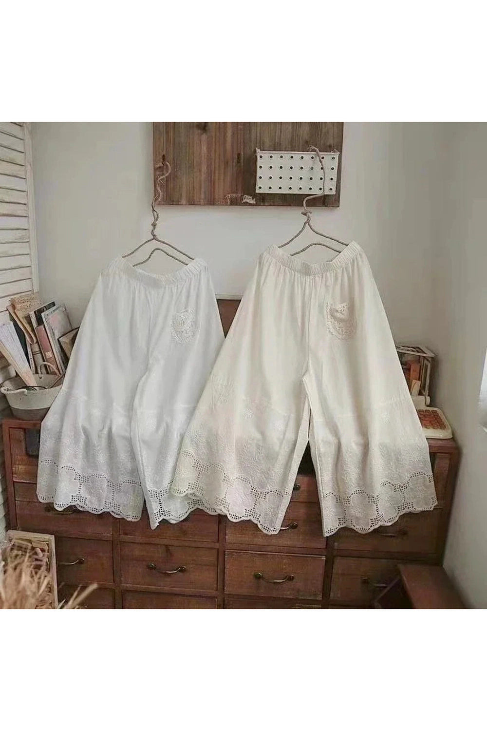 Fairycore Lace Hem Wide-Leg Pants cottagecoreclothes