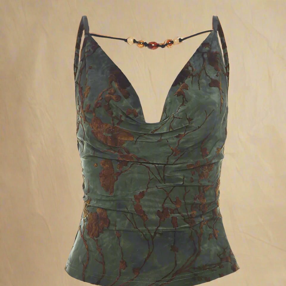 Goblincore Beaded Strap Cowl Top cottagecoreclothes