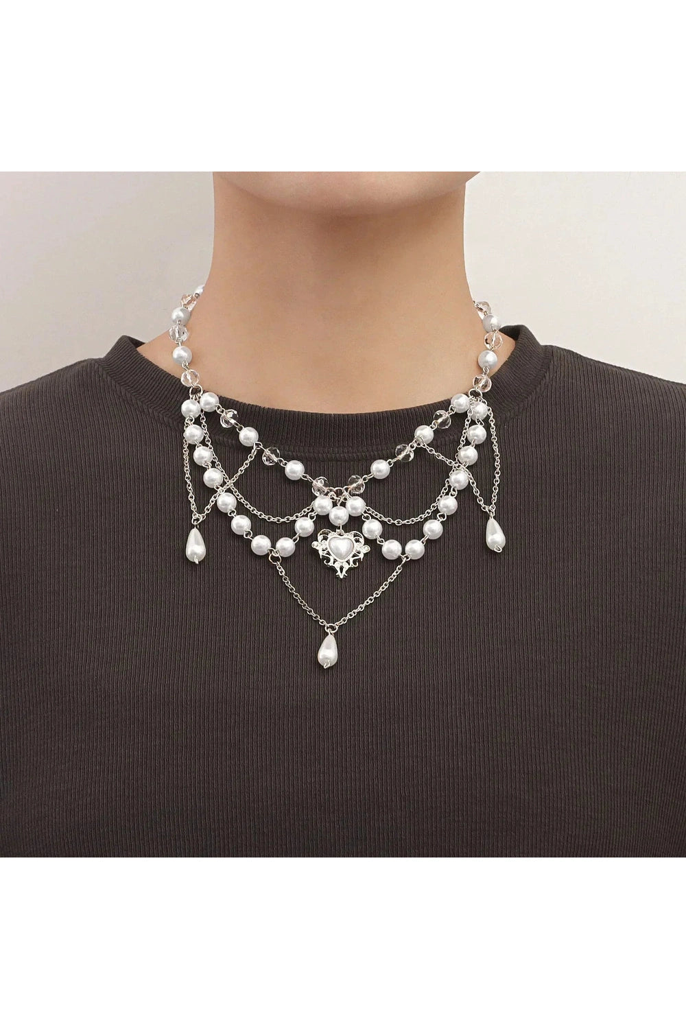 Pearls Heart Cross Necklace cottagecoreclothes