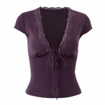 Fairycore Lace Tie Front Crop Top