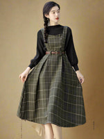 Retro Brown Plaid Apron Dress cottagecoreclothes