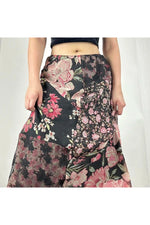 Goblincore Patchwork Floral Midi Skirt cottagecoreclothes