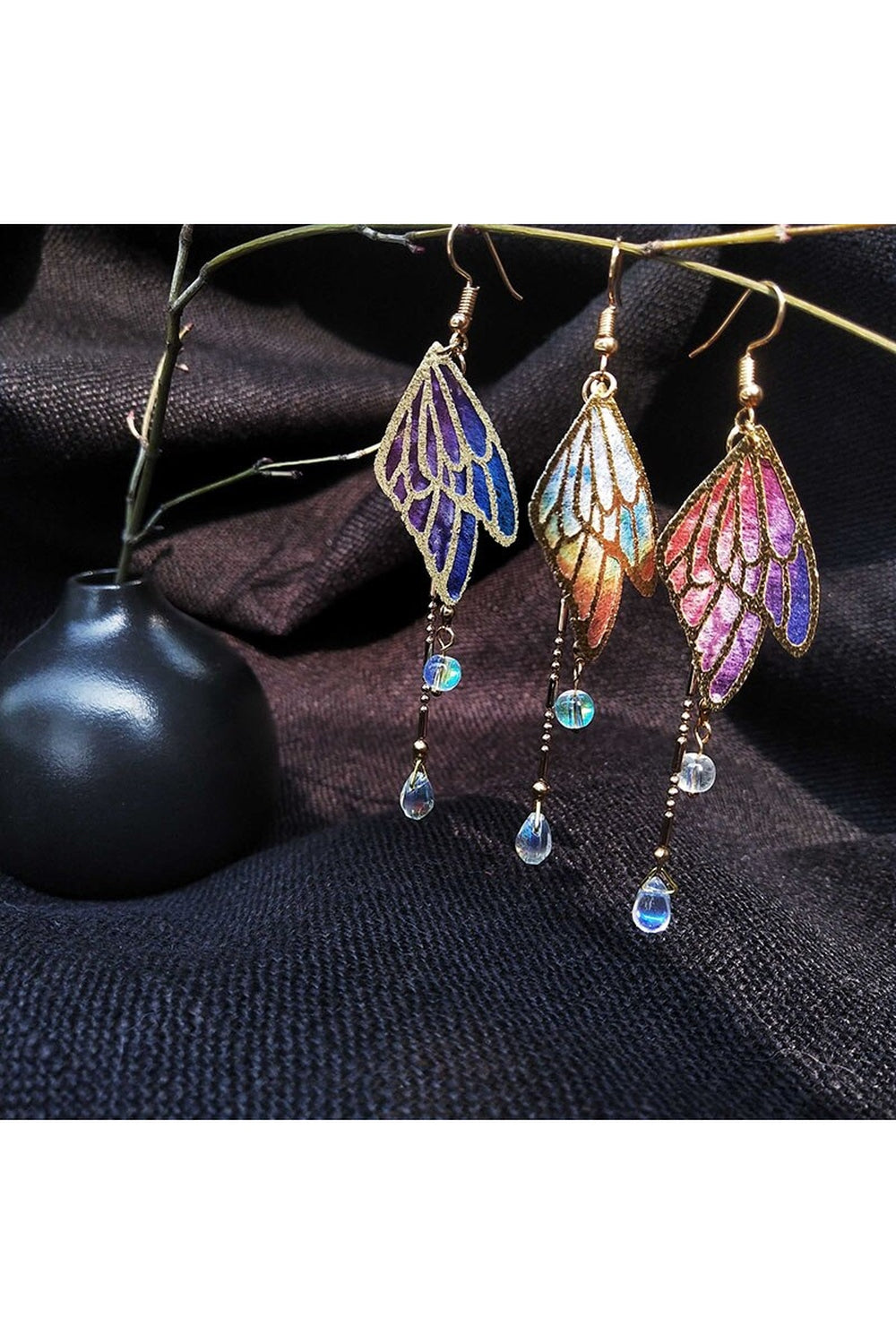 Fairycore Enamel Butterfly Tassel Drop Earrings cottagecoreclothes