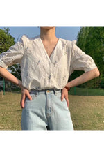 Sunbeam Dapple V-Neck Blouse cottagecoreclothes