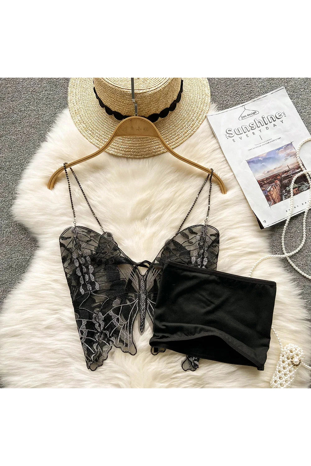 Korean Lace Butterfly Crop Top cottagecoreclothes