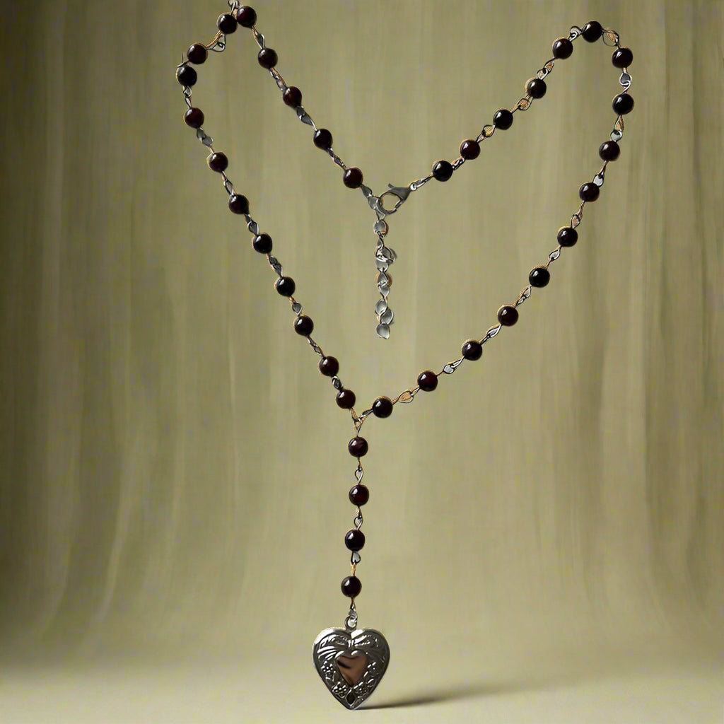 Vintage Heart Rosary-Style Necklace cottagecoreclothes