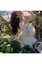 White Bubble Sleeve Dress cottagecoreclothes