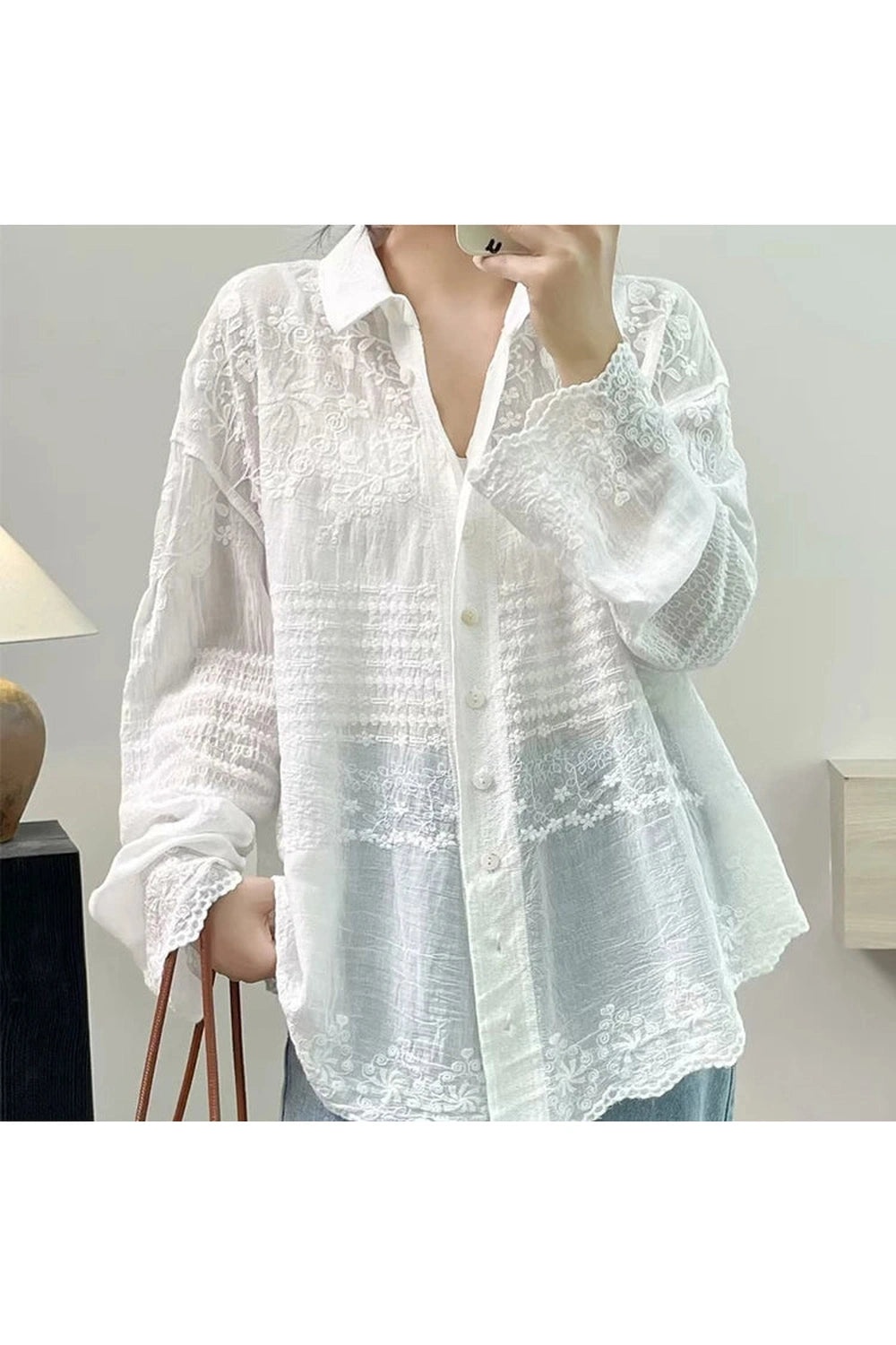 Floral Embroidery Tunic Shirt cottagecoreclothes