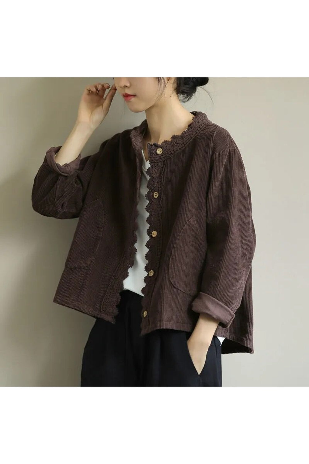 Vintage Corduroy Lace All-match Jacket cottagecoreclothes