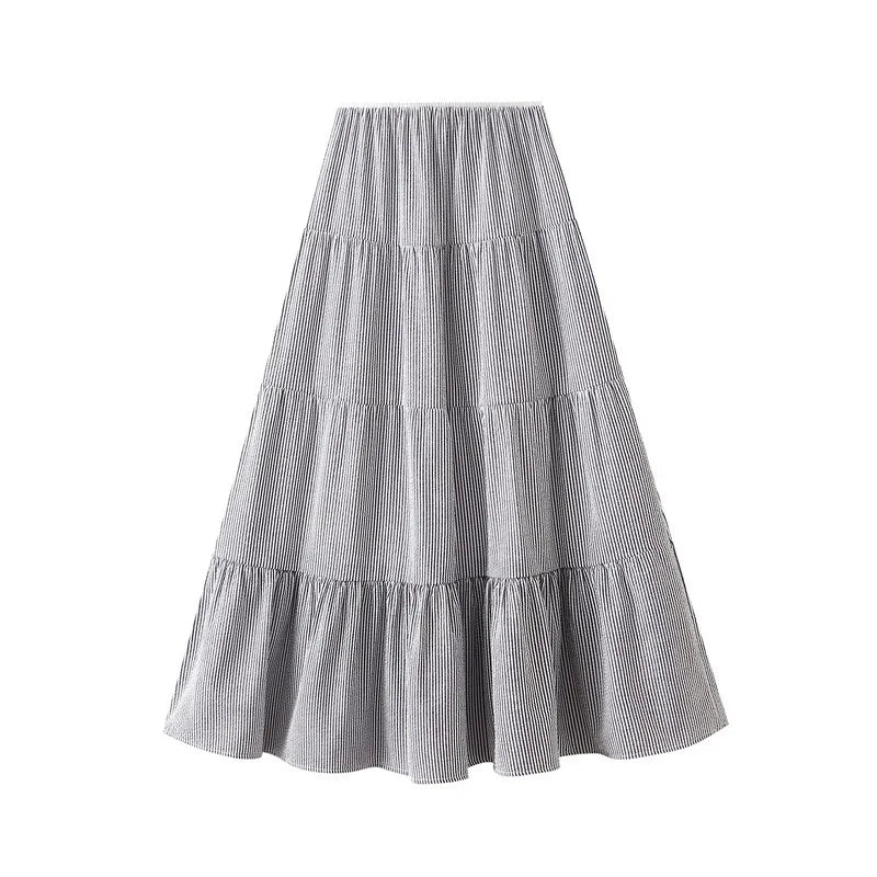 Striped Tiered Cake Midi Skirt