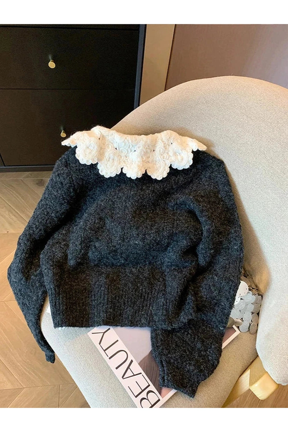 Vintage Lace Collar Button-Up Fall Cardigan cottagecoreclothes