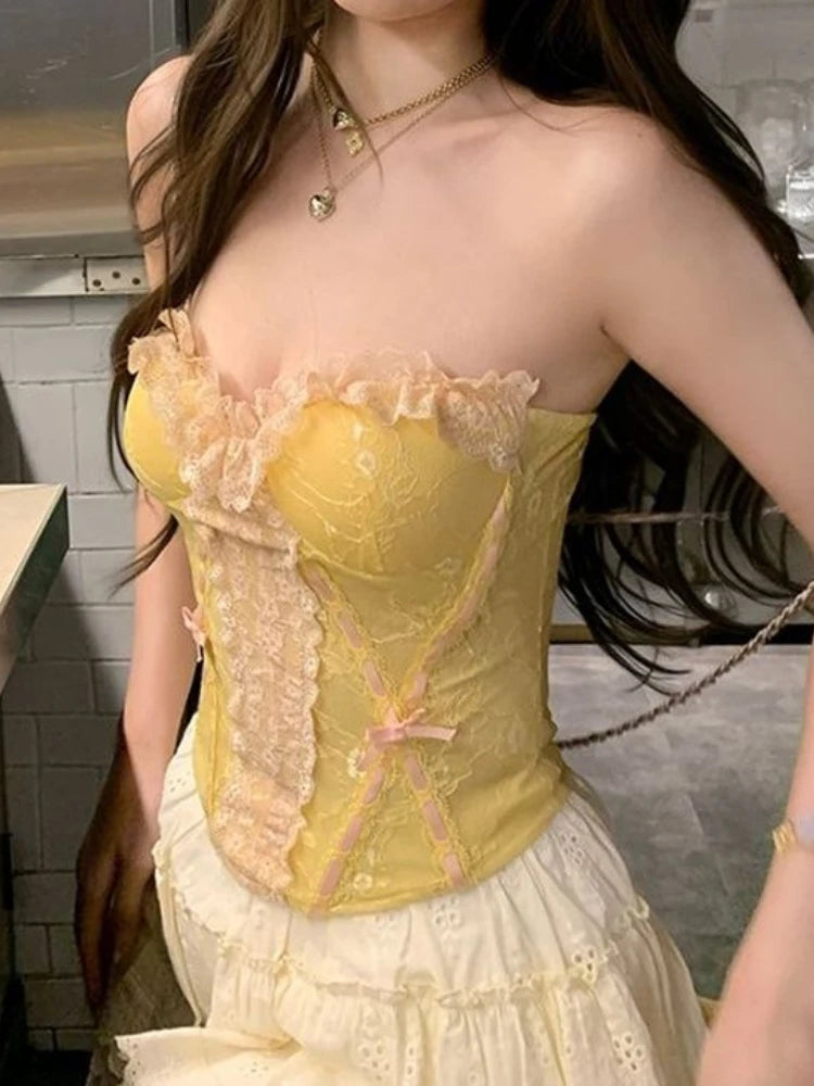 Cottagecore Ruffle Strapless Corset Top