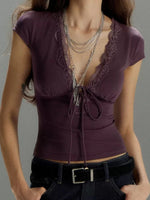 Fairycore Lace Tie Front Crop Top