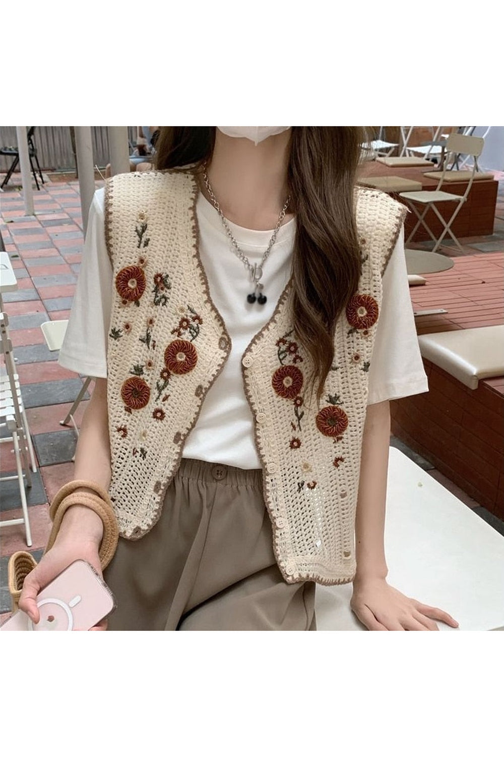 Embroidered Crochet Flower Vest cottagecoreclothes