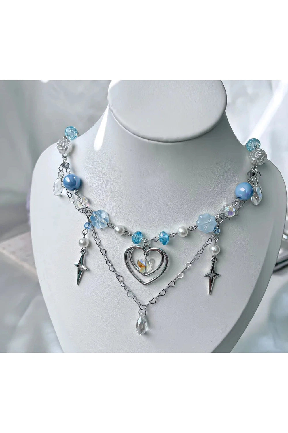 Blue Heart Beaded Necklace cottagecoreclothes