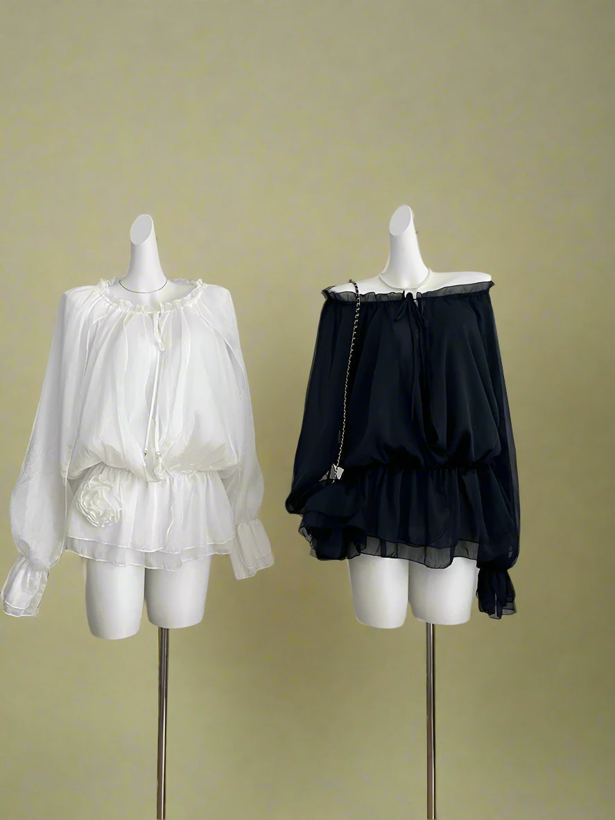 Fairycore Off-Shoulder Sheer Blouse cottagecoreclothes