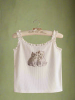 Vintage Aesthetic Cat Print Tank Top cottagecoreclothes