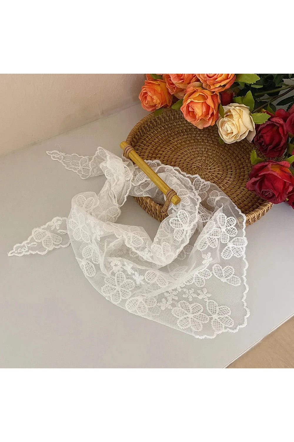 White Floral Lace Hair Scarf cottagecoreclothes