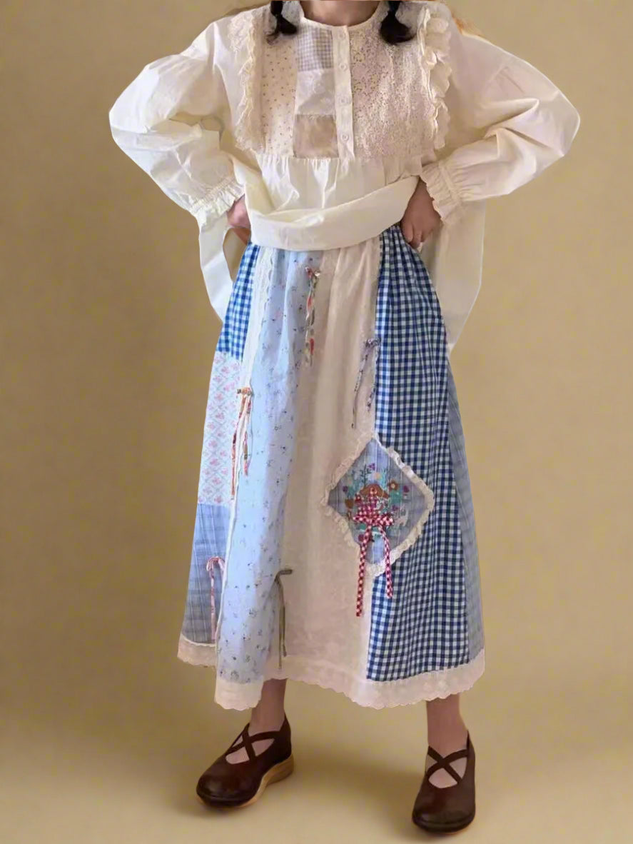 Mori Girl Cherry Picnic Patchwork Skirt cottagecoreclothes