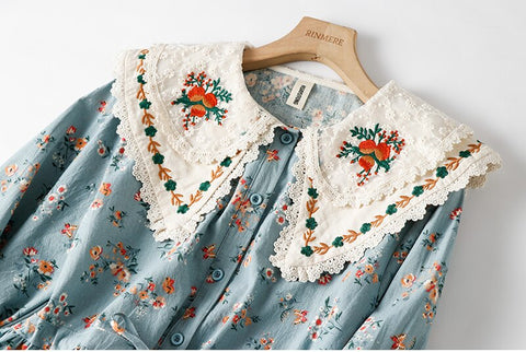 Embroidery Belt Waist Dress