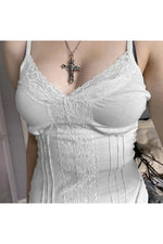 V-Neck Lace Trim Tank Top cottagecoreclothes