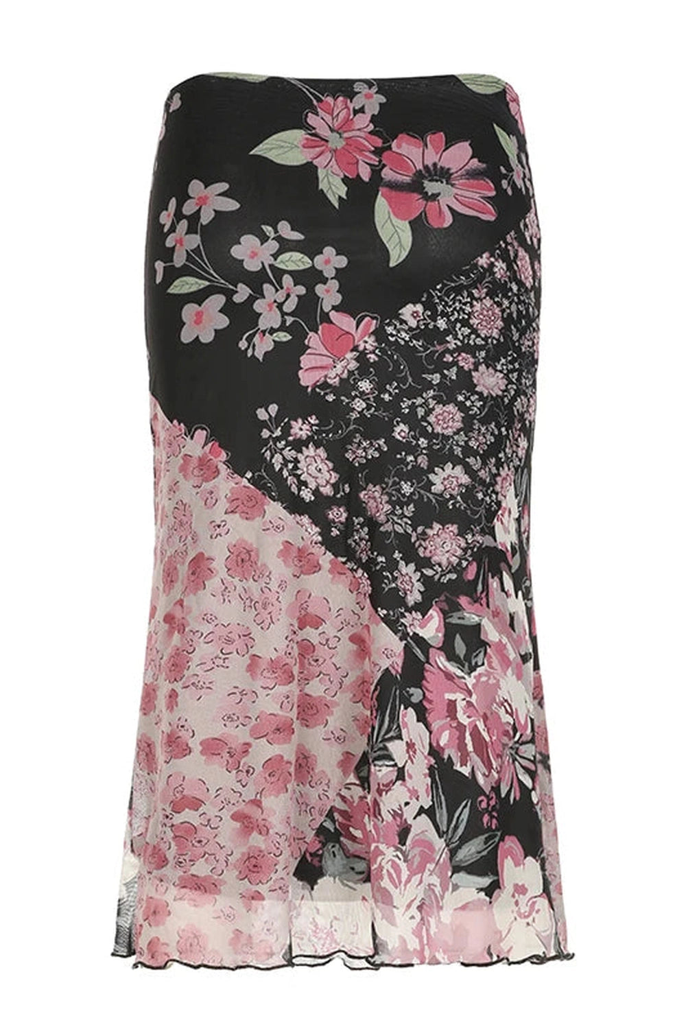 Goblincore Patchwork Floral Midi Skirt cottagecoreclothes
