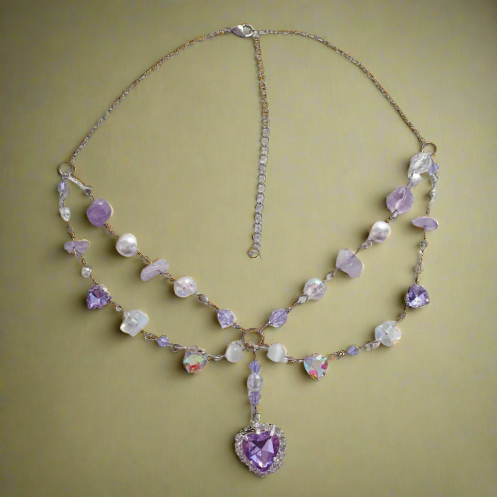 Fairycore Amethyst Heart Layered Necklace cottagecoreclothes