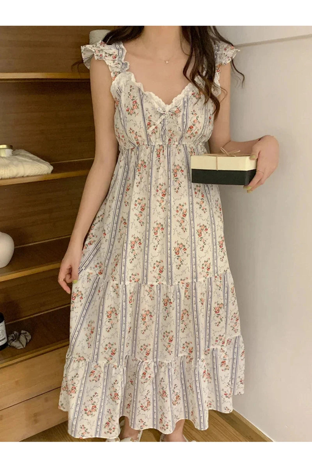 Vintage Lace Trimmed Sleeveless Midi Dress cottagecoreclothes