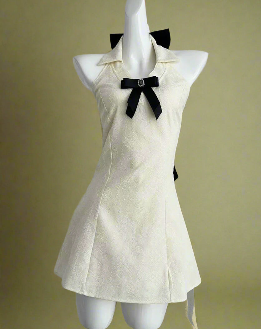 Vintage-Inspired Bowknot Halter Dress cottagecoreclothes