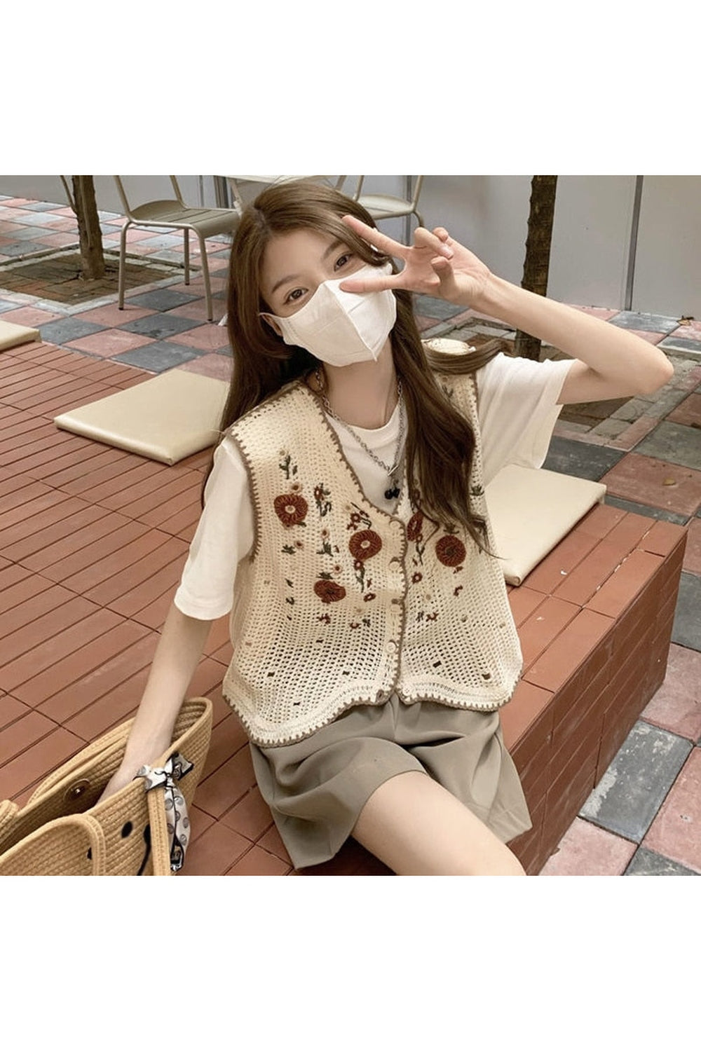 Embroidered Crochet Flower Vest cottagecoreclothes