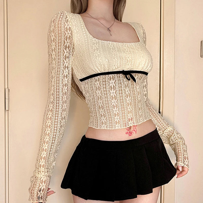 Lace Ribbons Peplum Top