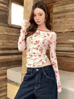 Rose Print Flare Sleeve Top