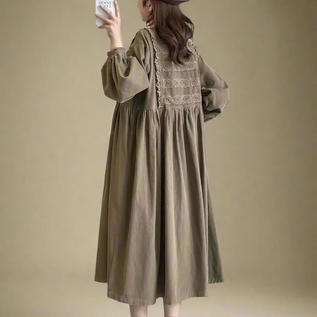 Mori Girl Embroidered Babydoll Midi Dress cottagecoreclothes