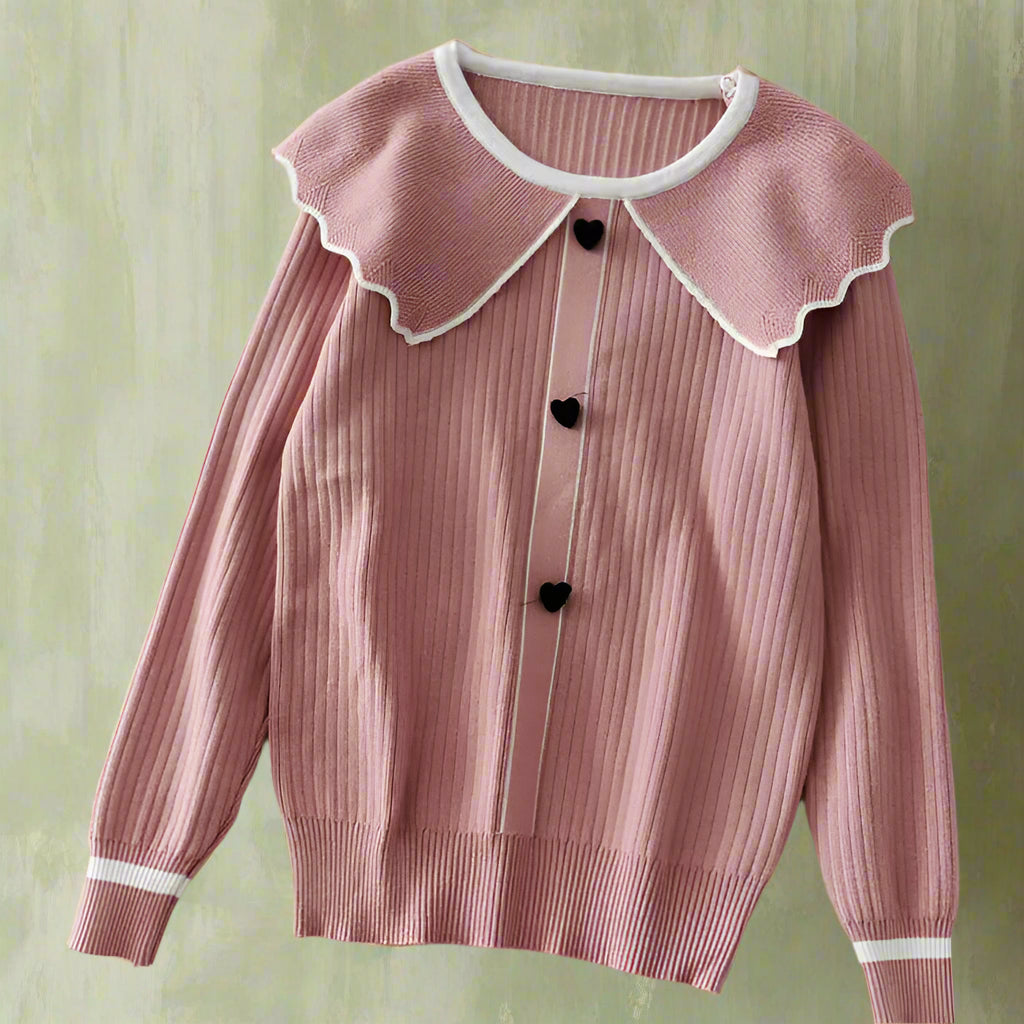 Vintage Contrast-Trim Ribbed Knit Sweater cottagecoreclothes