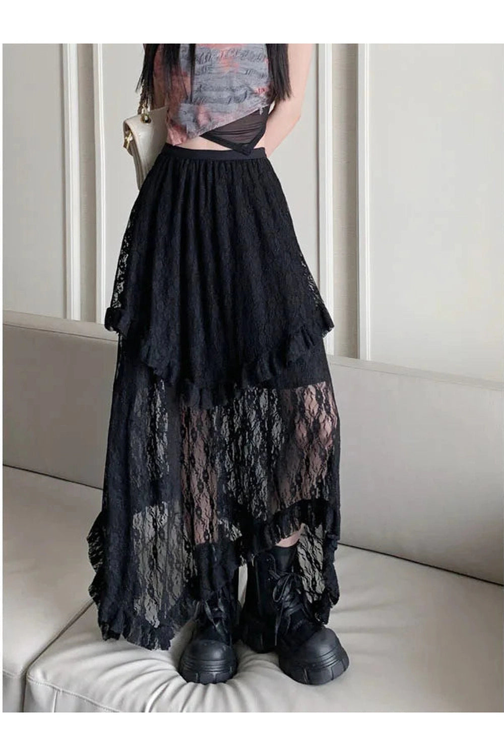 Asymmetrical White Lace Skirt cottagecoreclothes