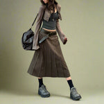 Goblincore Brown Panel Midi Skirt cottagecoreclothes