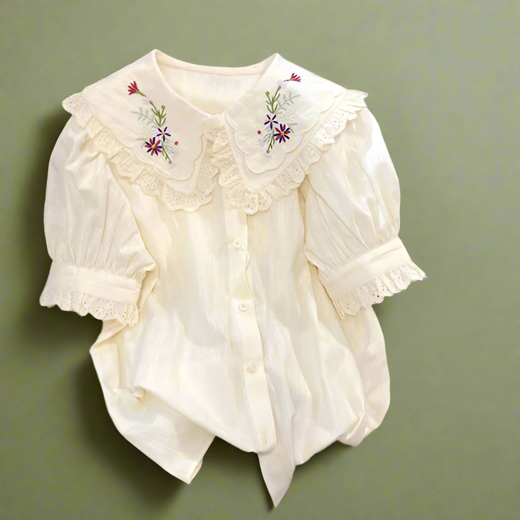 Cottagecore Embroidered Peter Pan Collar Blouse cottagecoreclothes