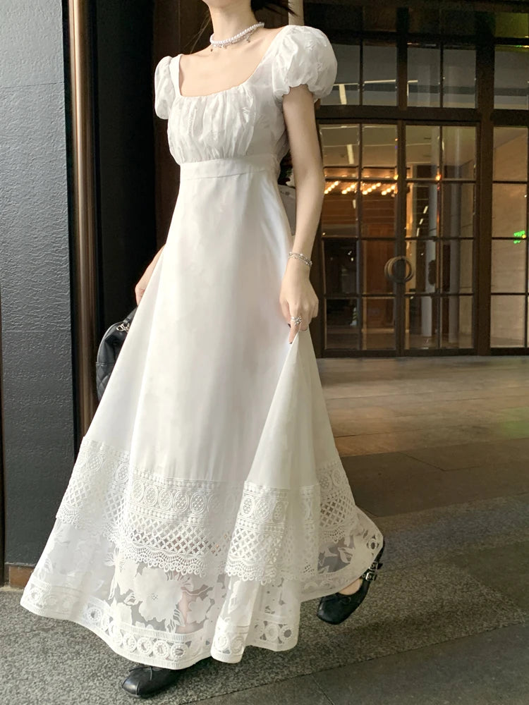 Mori Girl Lace Hem Puff Sleeve Dress