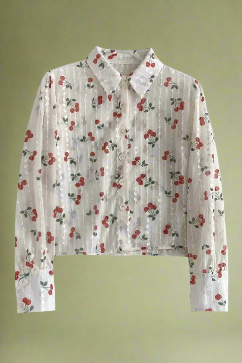 Cherry Blossom Button-Up Blouse cottagecoreclothes